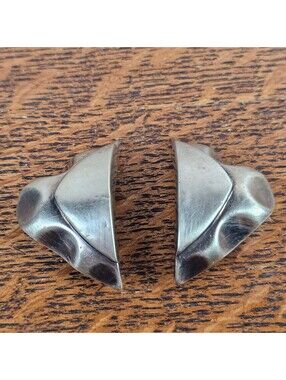 Vintage Simon Sebbag 925 Sterling Silver Modernist Sculptural Clip-On Earrings